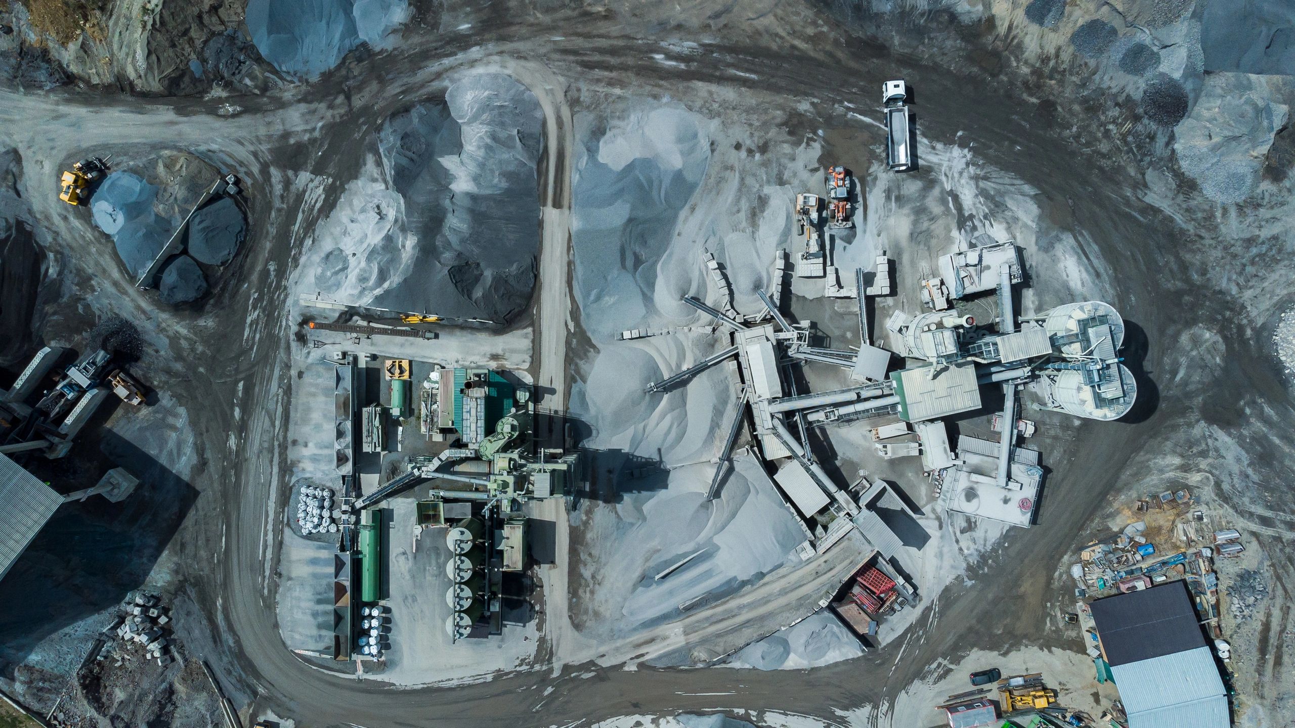 Aerial view of an active quarry site