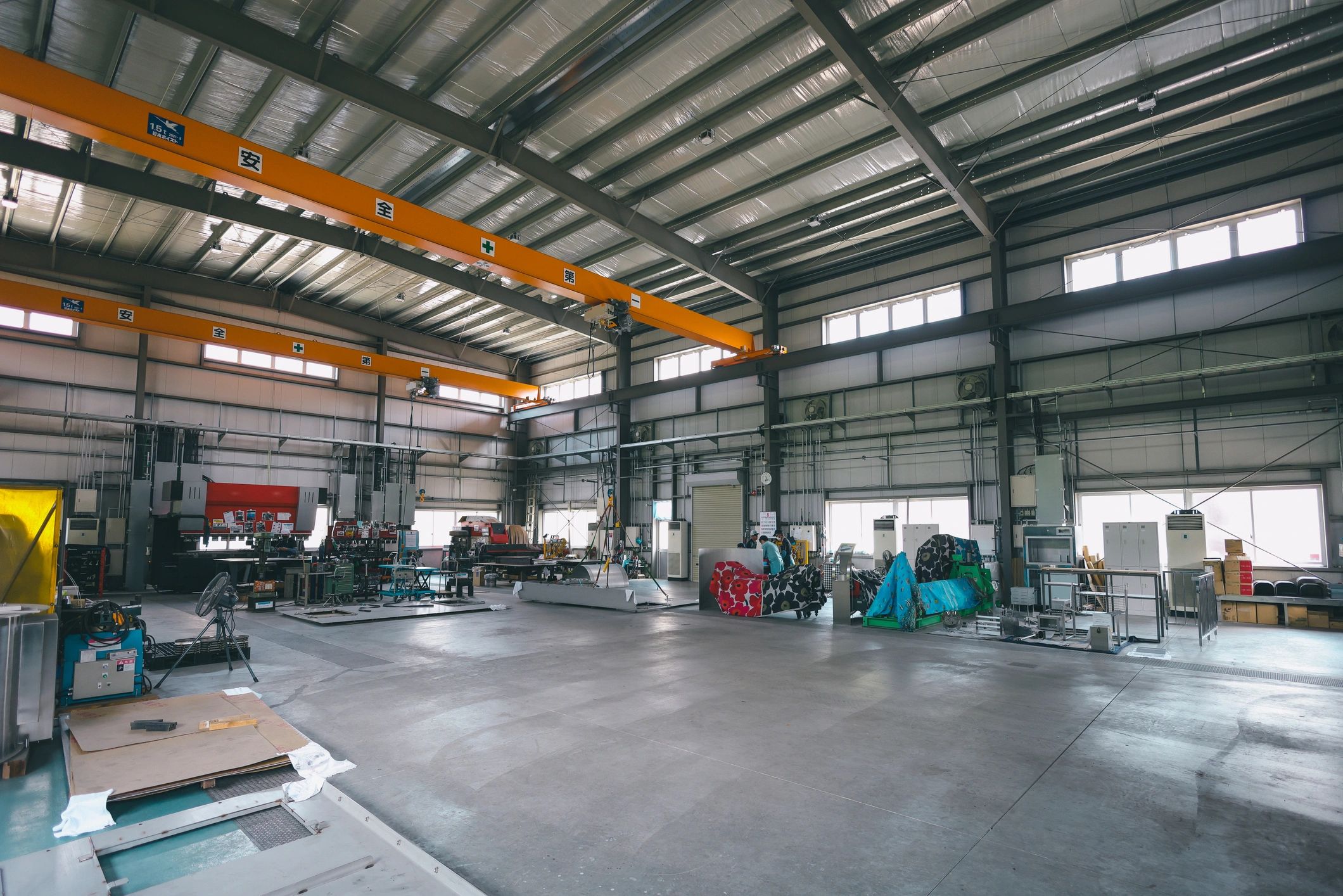 Industrial workshop interior for pipe bending and forming
