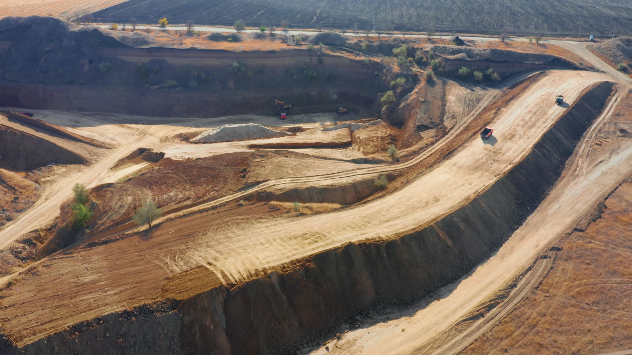Aerial view of open-pit mining site